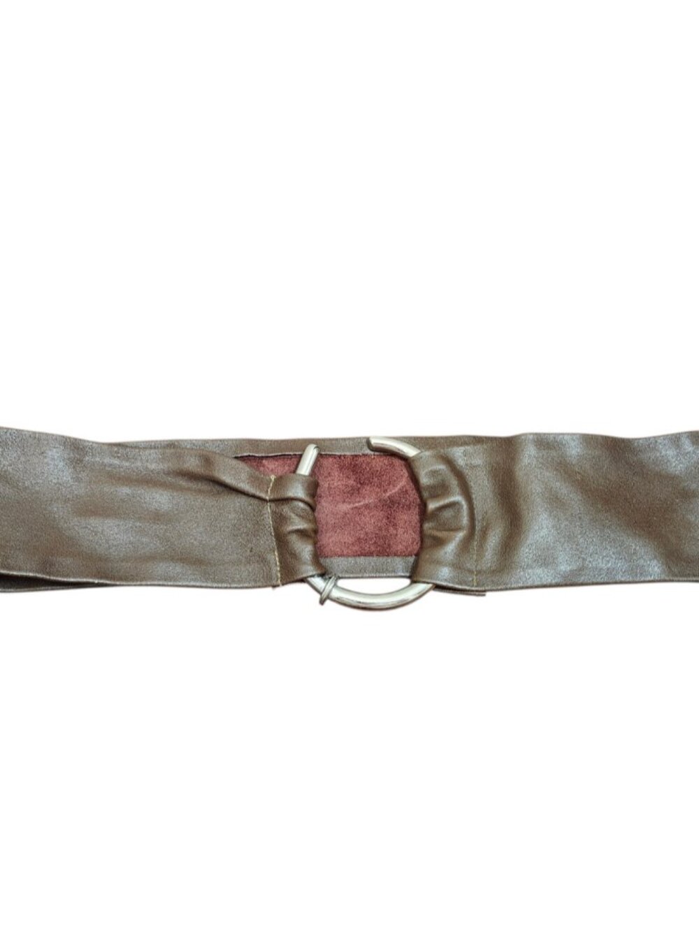 Italian Leather Wide Belt Brown Wrap Waist Belt Silver Ring Buckle Size M 31” - Picture 2 of 10
